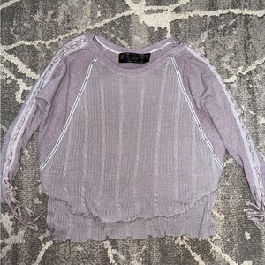 New Romantics x Free People Lilac Lace Up Sleeve Thermal Cable Knit Top
